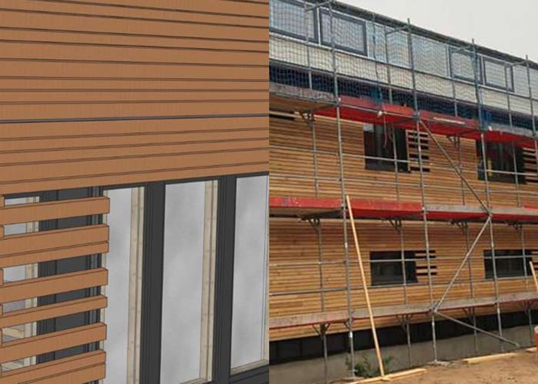Planung und Bau – CAD-Rendering und echtes Baustellen-Foto